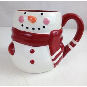 Earthenware Red & White Christmas Snowman Coffee Cup Mug 4.75" Tall